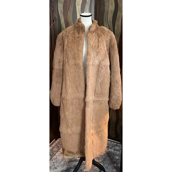 Vintage Mademoiselle full length light brown rabbit fur coat. Size L (W). - Picture 1 of 13